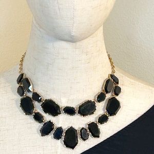 Vintage Black Faceted 2 Tier beaded black and Gold Statement Necklace